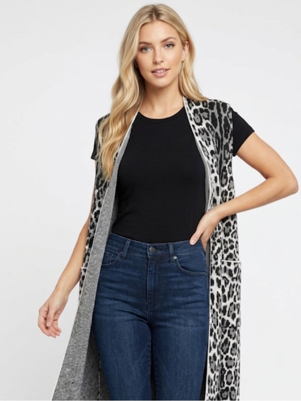 Rachel Roy knit animal print cardigan with pockets size 1X